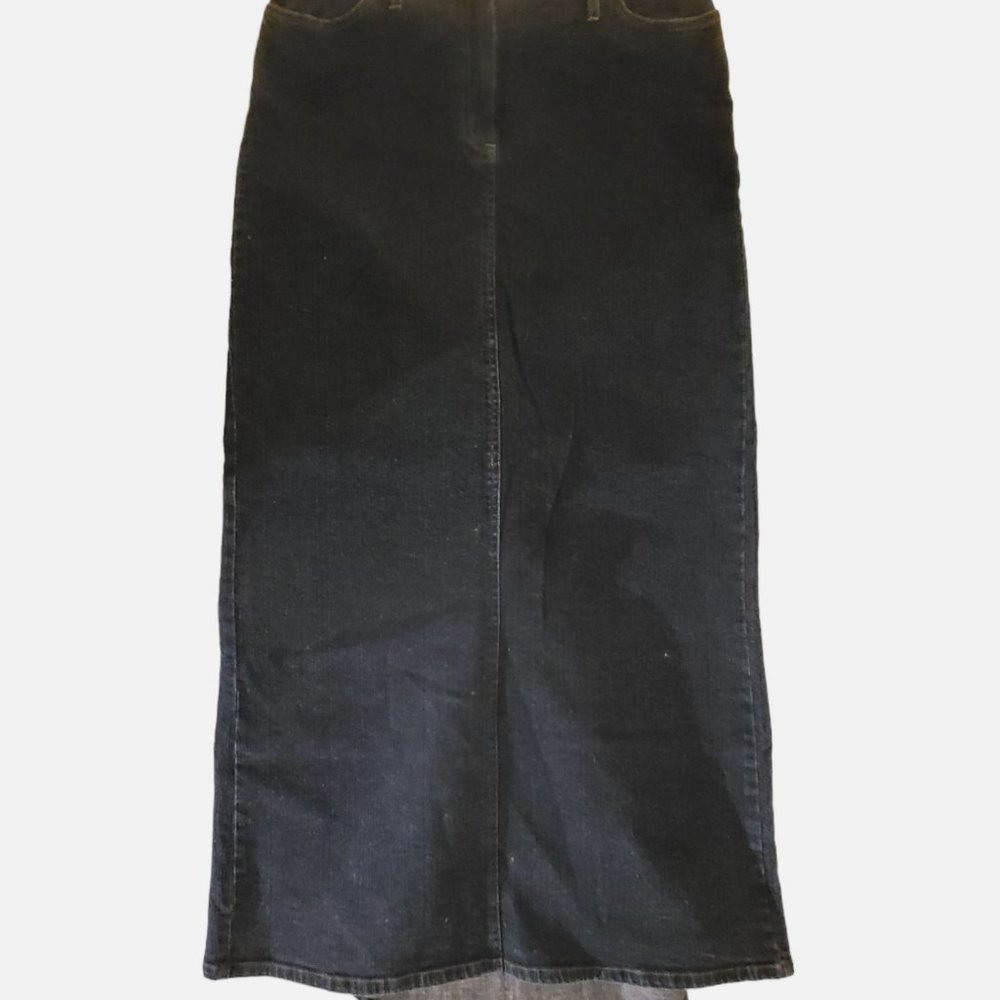 D'Jeans by Donna Degnan Denim Maxi Skirt 8 Bandless Waist 5-Pkt Back Pleat Zip